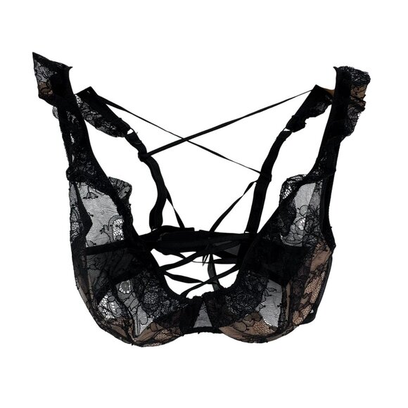 Chantal Thomass Lace Floral Bra 34D EUR 75 D Ruffle Lace Up Balconette Underwire - Picture 1 of 8